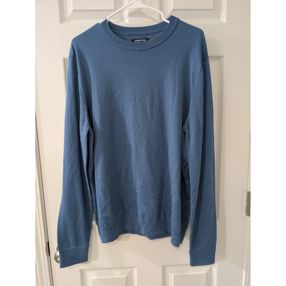 Nordstrom Mens XL, 100% Merino Wool Crewneck Sweater, Light Blue, Professional